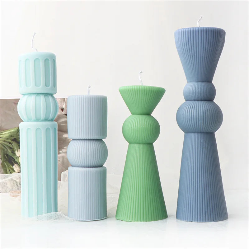  Elegant Ribbed Silicone Molds – Create Geometric Pillar Candles for Luxe Home Décor