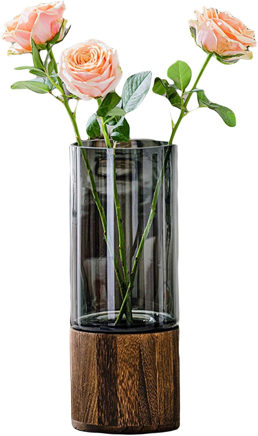 10" Wood Glass Vase, Boho Rustic Style, Home & Office Decor